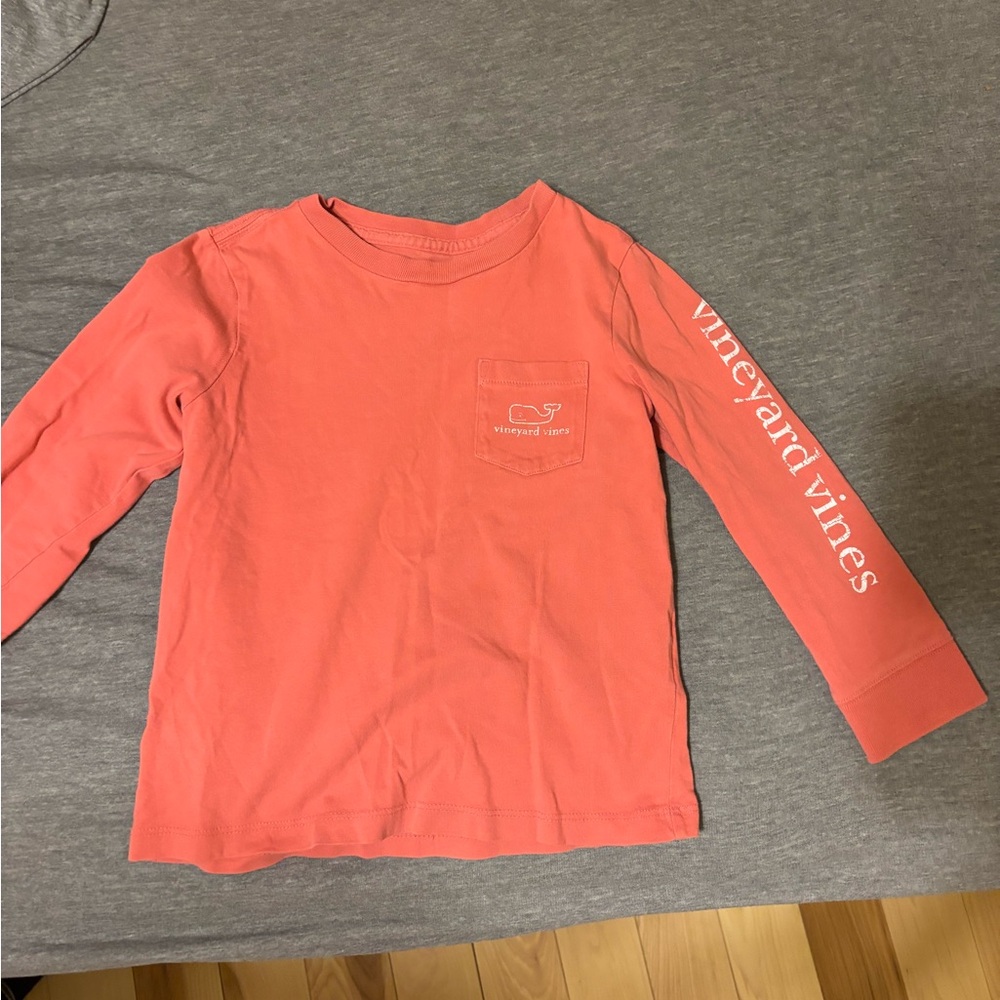 Vineyard Vines Kids Long-Sleeve Pocket Tee in Coral